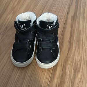 Veja Black and White High-Top Sneakers with Velcro Straps